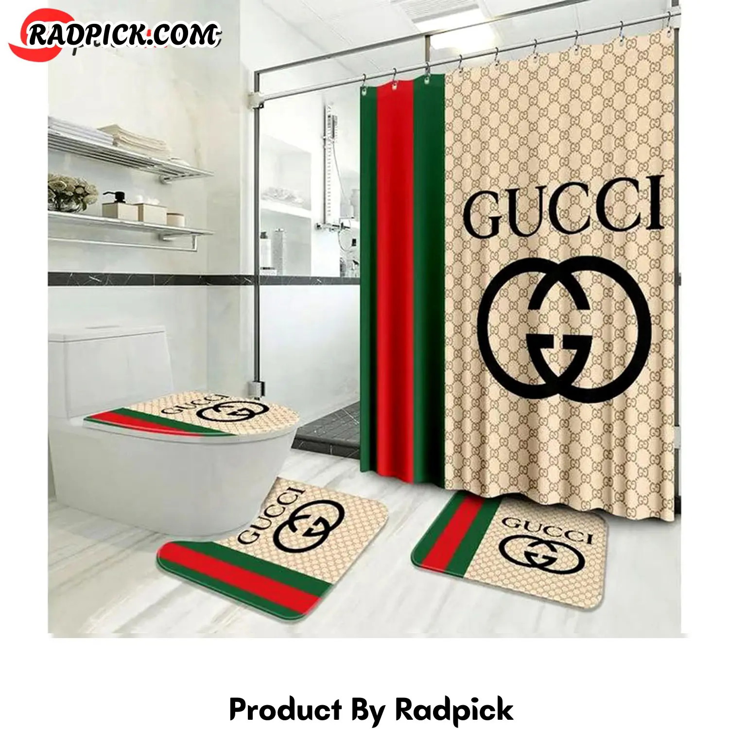 Gucci beige stripe bathroom set hot luxury shower curtain bath rug mat home decor 208 bathroom accessory sets rp387783